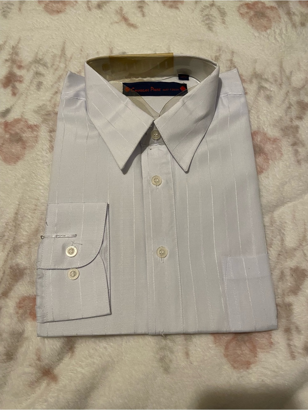 Classic White Pinstripe Dress Shirt - Collar Button Front